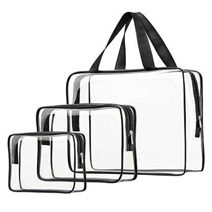 3pcs Crystal Clear Cosmetic Bags TSA Approved Travel Makeup Toiletry Bag - color: 3pcs Black-1 large, 1 medium, 1 small, size: 1 large, 1 medium, 1 small
