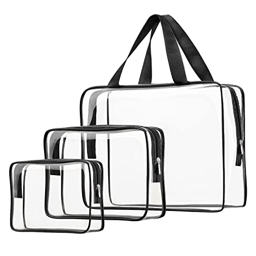 3pcs Crystal Clear Cosmetic Bags TSA Approved Travel Makeup Toiletry Bag - color: 3pcs Black-1 large, 1 medium, 1 small, size: 1 large, 1 medium, 1 small