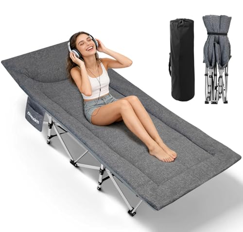 Folding Camping Cot-with Cushion and Pillow,Sleeping Cots for Adults - color: Grey