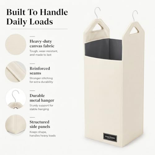 The Fine Living Co. Hanging Laundry Hamper Bag, Heavy Duty Hanger, Space Saving Closet Hamper Organizer (Beige) (Pack of 2) - color: Cream, size: Single Compartment (Pack of 2)