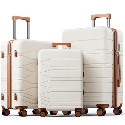 3 Piece Expandable Luggage Set with Spinner Wheels Hardshell Suitcase Set - color: White