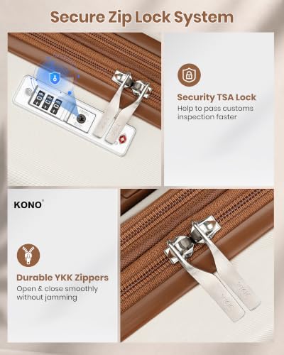 Kono 28 Inch Large Checked Luggage with Spinner Wheels Expandable TSA Lock - color: Cream White, size: 28"