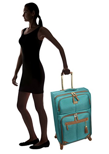 Steve Madden Designer Luggage - Checked Large 28 Inch Softside Suitcase - Expandable for Extra Packing Capacity - Lightweight Bag with Rolling Spinner Wheels (Harlo Teal Blue) - color: Harlo Teal Blue