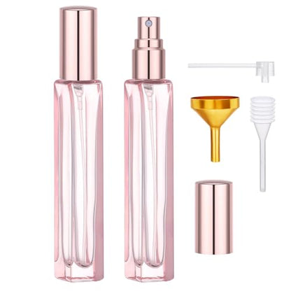 Segbeauty 0.34oz Glass Perfume Travel Refillable Bottle Set, 2pcs 10ml Small Perfume Spray Bottle, Pink Travel Cologne Sprayer with Decanter Kit, Mini Fragrance Atomizer Sprayer Bottles Container - color: Pink