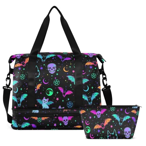 Travel Duffel Tote Bag Magic Skulls Bat and Animal Sports Duffel Bag with Wet Pocket Weekender Overnight Bag for Women Men Gym Bag, Carry On Bag Hospital Bag for Labor and Delivery - color: Skull 05