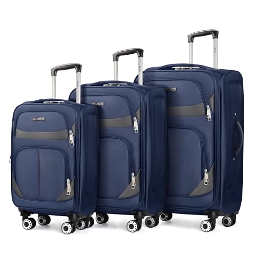 3-Piece Softside Set,Expandable 15% Luggage Set,w/LOCK - color: Navy-Grey, size: 3-Piece Set (20"/24"/28'')
