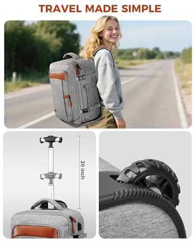 Vancropak Travel Rolling Backpack with Wheels, Airline Approved Roller Bag - color: Grey