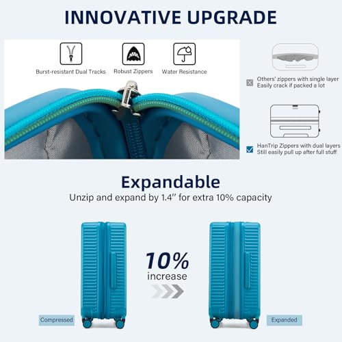 HanTrip 20"/28" Expandable Hard Case Luggage Sets 2 Piece, Caribbean Blue - color: Caribbean Blue, size: Expandable 2-Piece Set(20/28)