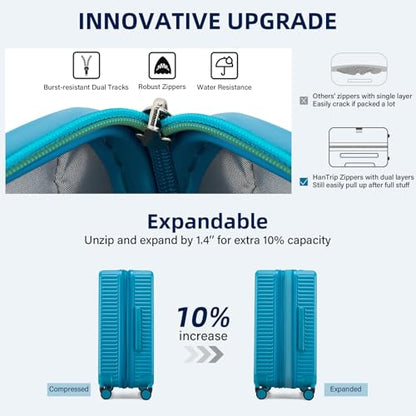 HanTrip 20"/28" Expandable Hard Case Luggage Sets 2 Piece, Caribbean Blue - color: Caribbean Blue, size: Expandable 2-Piece Set(20/28)