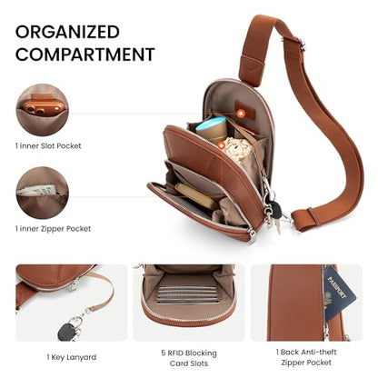 befen Genuine Leather Sling Bag for Women, Anti Theft Crossbody Chest Bags - color: Brown
