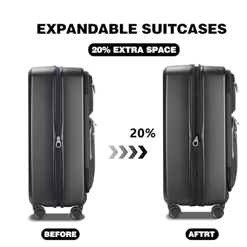 Luggage Sets 2 Piece, Carry On Luggage with Front Pocket & USB Port, Expandable Checked Luggage, Hybrid Soft Front, Hard Shell Suitcases with Spinner Wheels & TSA Lock (20/28 Inch, Grey) - color: Grey