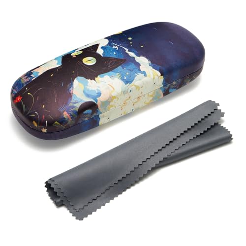 WOZEAH Eyeglasses Case Hard Shell, Protective Glasses Case for Women Men, Portable Eyeglass Holder Box with Cleaning Cloth - color: Cat2