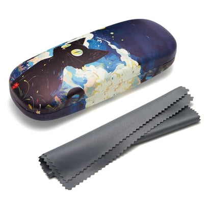 WOZEAH Eyeglasses Case Hard Shell, Protective Glasses Case for Women Men, Portable Eyeglass Holder Box with Cleaning Cloth - color: Cat2