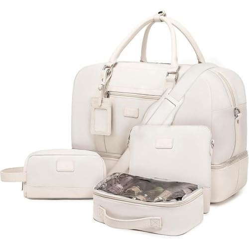 4PCS Weekender Bags for Women Large Overnight Weekend Travel Duffel Bags - color: White-FH