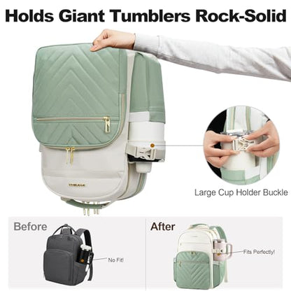 VANKEAN 18 Inch Laptop Backpack for Women Large Capacity - color: Beige Light Green, size: 18 Inch