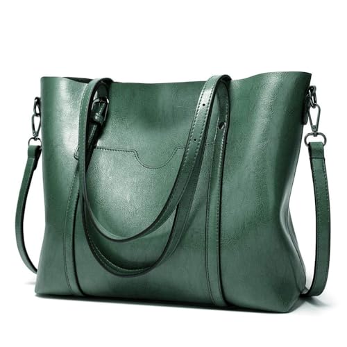 Pahajim Womens PU Leather Tote Handbag Shoulder Purse with Crossbody Strap - color: Green