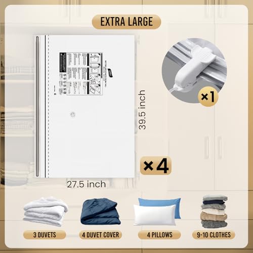 TAILI 4 Pack Vacuum Storage Bags, Jumbo LONG SIDE ZIP(39x28 inch), Clear - size: 4 Jumbo