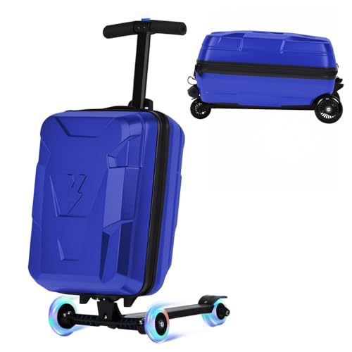 2-in-1 Folding Scooter Luggage for Kids & Adults, Ride-On Suitcase - color: blue
