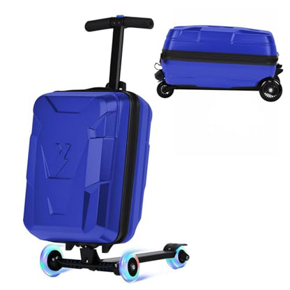 2-in-1 Folding Scooter Luggage for Kids & Adults, Ride-On Suitcase - color: blue