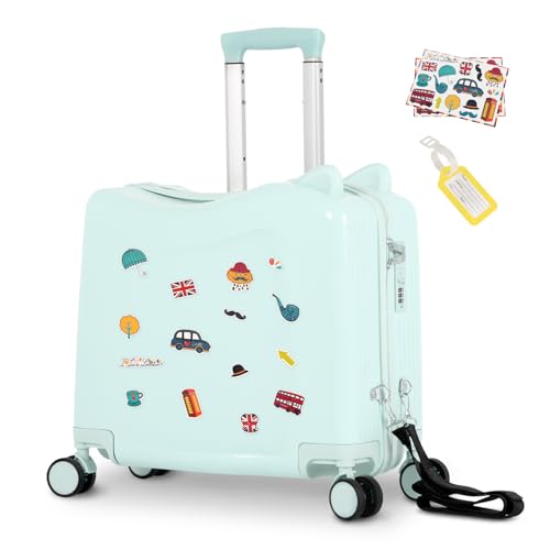 20" Kids Ride-On Suitcase with Rope, Carry-On Luggage with TSA Lock - color: Green