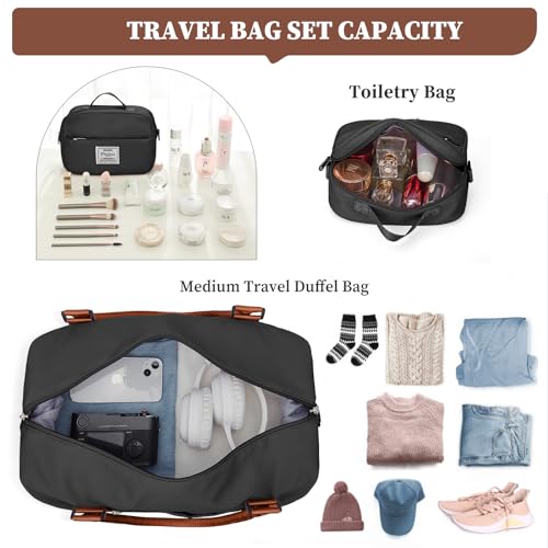 Weekender Bags for Women, Personal Item Travel Bag with Shoes Compartment - color: Black & Brown, size: Medium