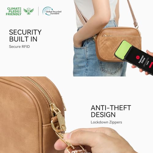 BOSTANTEN Quilted Small Crossbody Bag for Women Vegan Leather Purses - color: Camel Brown