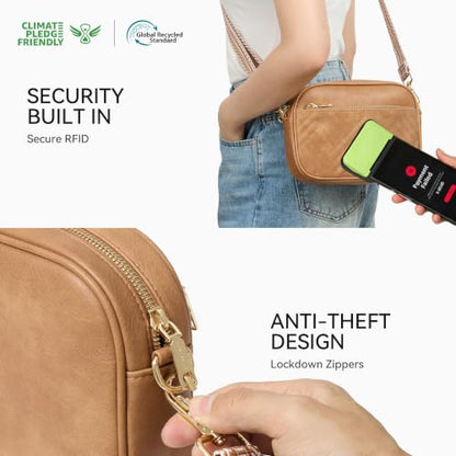 BOSTANTEN Quilted Small Crossbody Bag for Women Vegan Leather Purses - color: Camel Brown