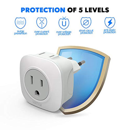 VINTAR European Travel Plug Adapter, 3 Pack Type C Plug Adapter - style: Type C- Most of Europe