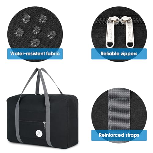 Narway Personal Item Travel Bag, Foldable Carry on Duffle Bag for Women Men - color: AB-Black
