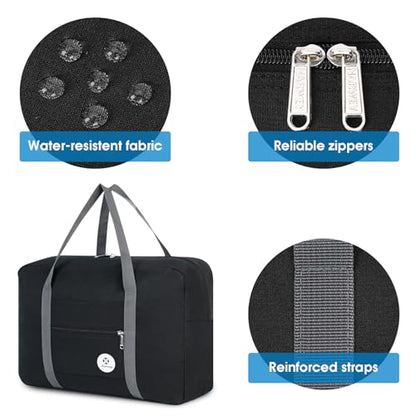 Narway Personal Item Travel Bag, Foldable Carry on Duffle Bag for Women Men - color: AB-Black