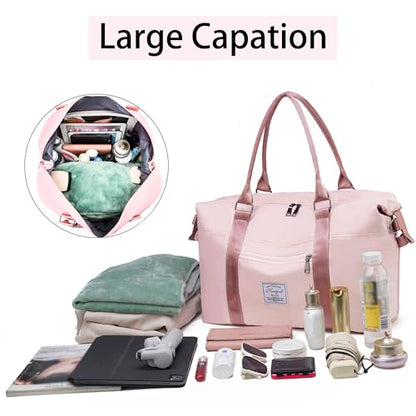 Gym Bag with Wet Pocket, Foldable Travel Duffle Bag Carry On Weekender Bags for Women, Waterproof Overnight Bag for Travel, Gym, Yoga - color: A0-Gray