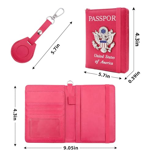 Passport Holder for Travel,Passport Cover Case with RFID (rose red) - color: rose red