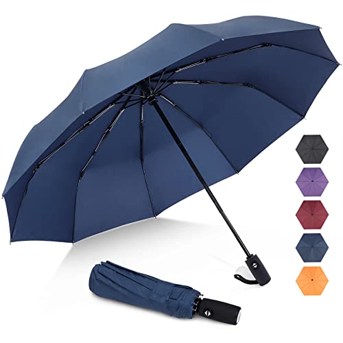 ZOMAKE Travel Umbrella Compact - 10 Ribs Portable Collapsible Umbrellas for Rain Windproof - Paraguas Automatic Small Folding Umbrella Lightweight Packable Umbrella for Women Men - color: Navy blue