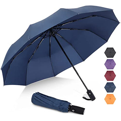 ZOMAKE Travel Umbrella Compact - 10 Ribs Portable Collapsible Umbrellas for Rain Windproof - Paraguas Automatic Small Folding Umbrella Lightweight Packable Umbrella for Women Men - color: Navy blue