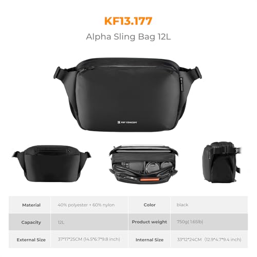 K&F CONCEPT Large Camera Sling Bag, Everyday Shoulder Bag - color: 12 Black Large