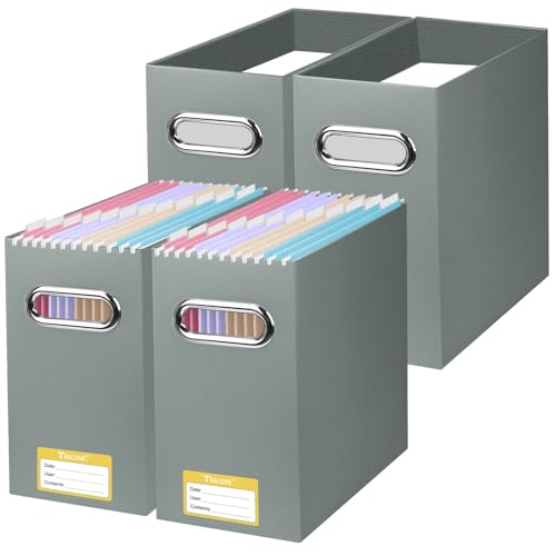 BALEINE 4PK File Organizer Box, Cardboard File Folder Organizer with Handle - color: Grey, style: 4PK (Slim)