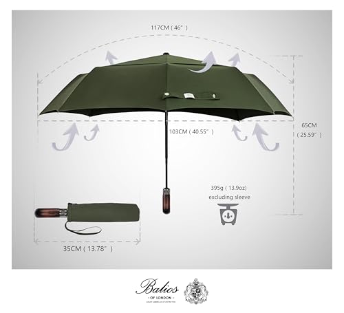 Balios Folding Umbrella Real Wood Handle Auto Open Close - color: Olive Green