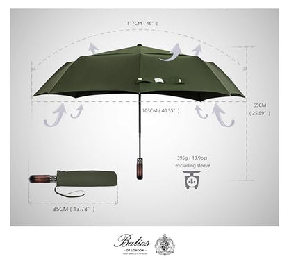 Balios Folding Umbrella Real Wood Handle Auto Open Close - color: Olive Green