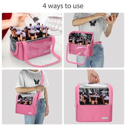 TANTO Makeup Brush Case, Stand-up Foldable Makeup Brush Holder with Divide - color: Rose Pink, size: 1-Large