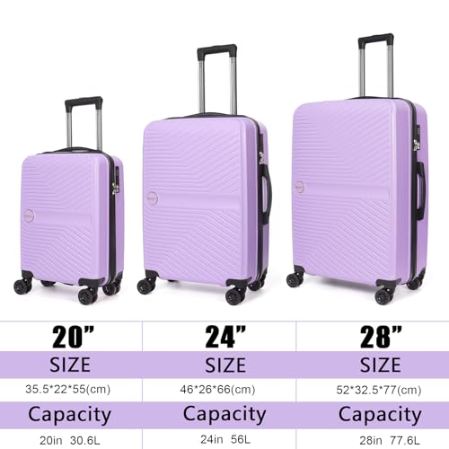Luggage Set 3 Pieces -Suitcase Set - Luggage with Wheels - Check-in Luggage - PC + ABS Durable Suitcase Rotating Silent Wheels 3-Piece 20/24/28 Mint Green (purple) - color: purple