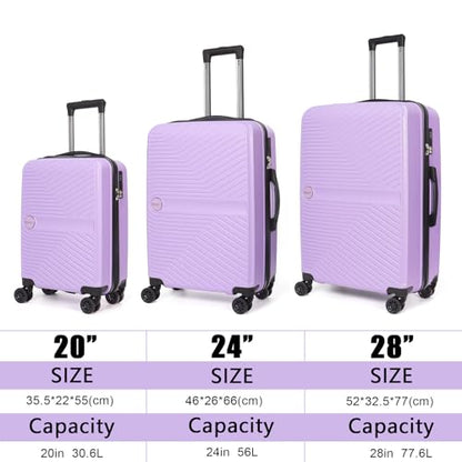 Luggage Set 3 Pieces -Suitcase Set - Luggage with Wheels - Check-in Luggage - PC + ABS Durable Suitcase Rotating Silent Wheels 3-Piece 20/24/28 Mint Green (purple) - color: purple