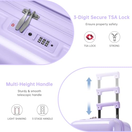 Carry On Luggage Set 3 Piece, Carry-on Suitcase With Wheels - color: BT-Glossy Lavender