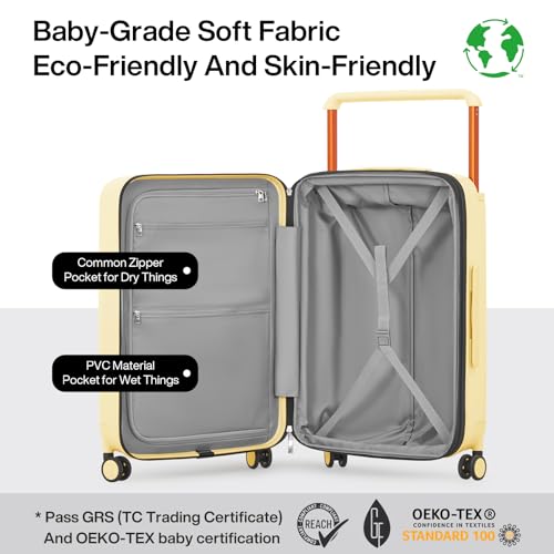 mixi Large Capacity Expandable Luggage Suitcases With Spinner Wheels,Upgrade Wide Handle PC Hardshell Rolling Travel Suitcase with TSA Lock, Checked-Medium 24-Inch, Lark Yellow - color: Lark Yellow, size: 24-inch Expandable