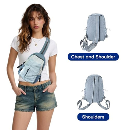 Convertible Crossbody Sling Purse – Lightweight Anti-Theft Daypack (Blue-Gray) - color: Grey