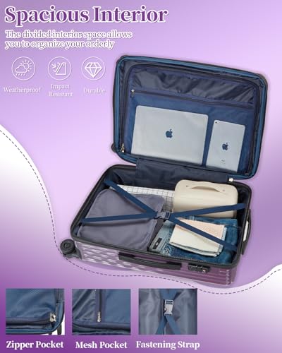Luggage Sets 2 Piece Expandable Suitcases Set, 20/24Inch - color: GlossyPurple, size: 2-piece(20"/24")