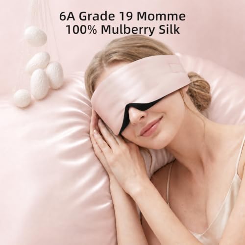 USlixury® 3D Contoured Silk Sleep Mask, Total Blackout&Zero Eye Pressure - color: Pink