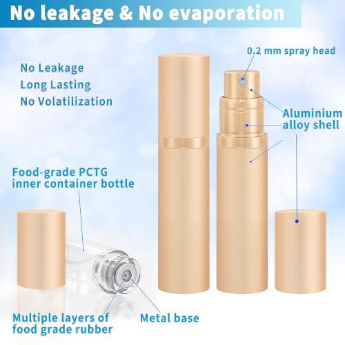 Travel Refillable Perfume Atomizer Bottle 5ml Leakproof Travel Perfume Refillable Bottle, Perfume Atomizer (Gold) - color: Gold