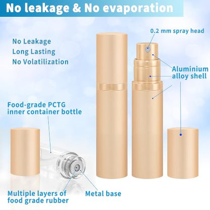 Travel Refillable Perfume Atomizer Bottle 5ml Leakproof Travel Perfume Refillable Bottle, Perfume Atomizer (Gold) - color: Gold