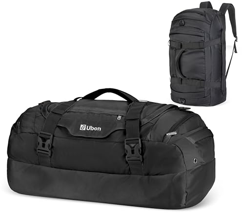 Ubon Convertible Duffel Backpack Weekender Gym Bag with Shoe Compartment - color: Black, size: 55L