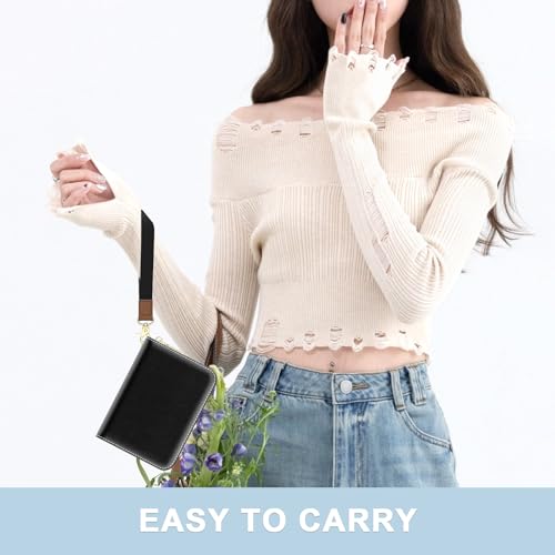 Credit Card Holder, Small RFID Wallet Slim Leather Card Organizer Case - color: A-Black, size: Wrist Strap